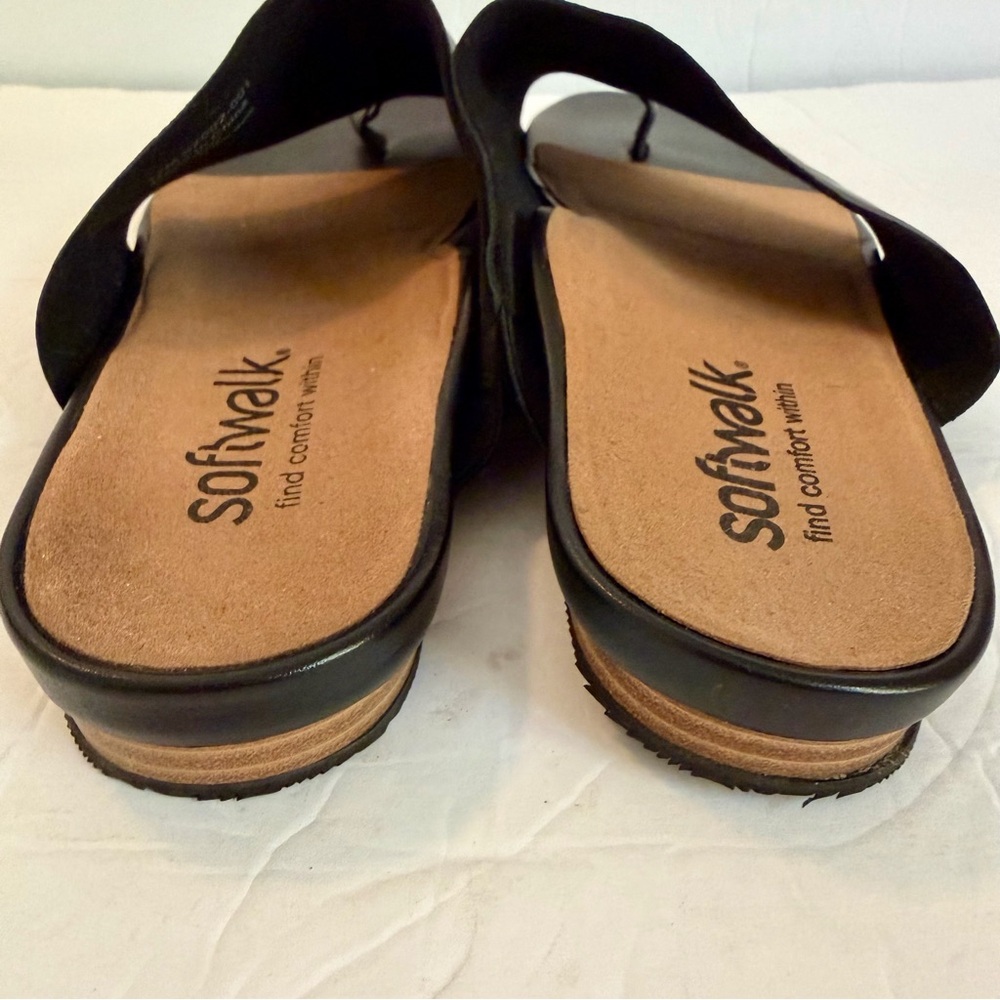 Softwalk Womens Corsica Black leather Comfort Sandals Size 12M toe loop slide on - Picture 6 of 8